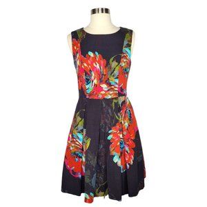 TRINA TURK Hannah Multi Brown Floral Faille Fit & Flare Dress Homecoming Sz 2